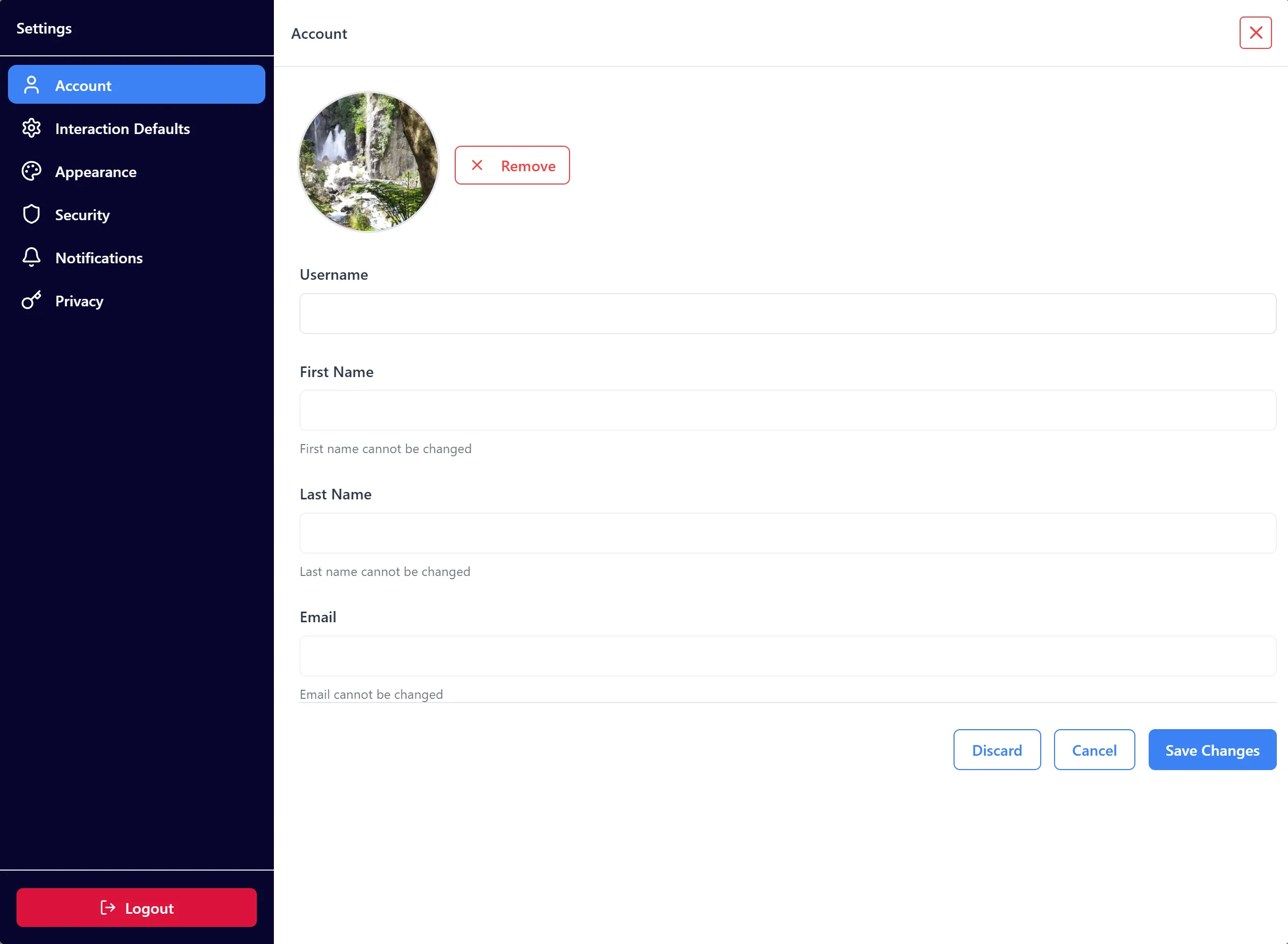 Account Details Modal Interface