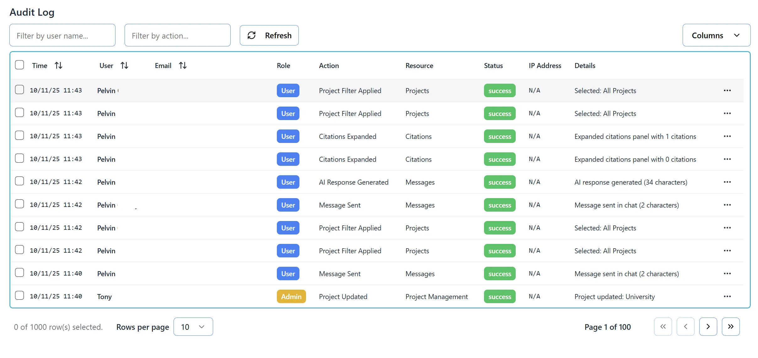 Audit Logs Table Interface