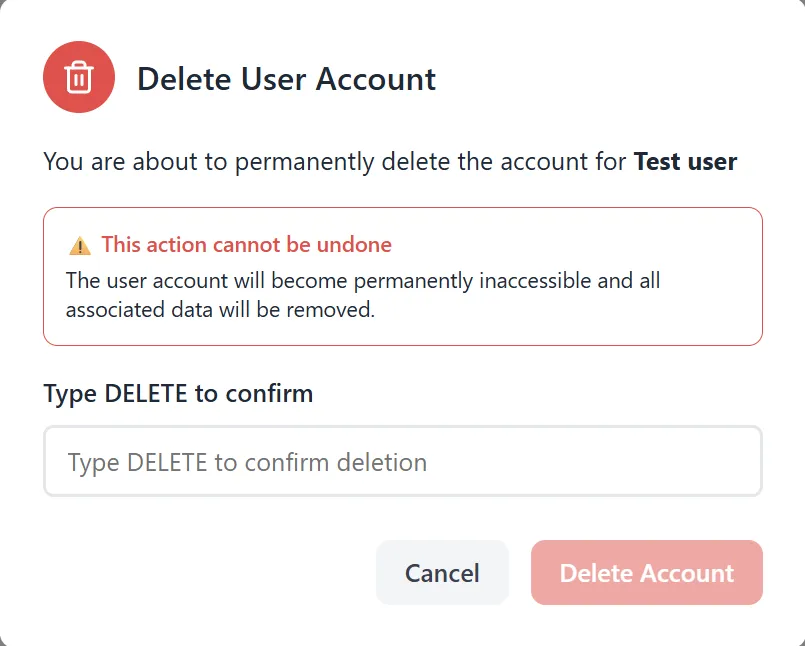 Delete User Confirmation Modal