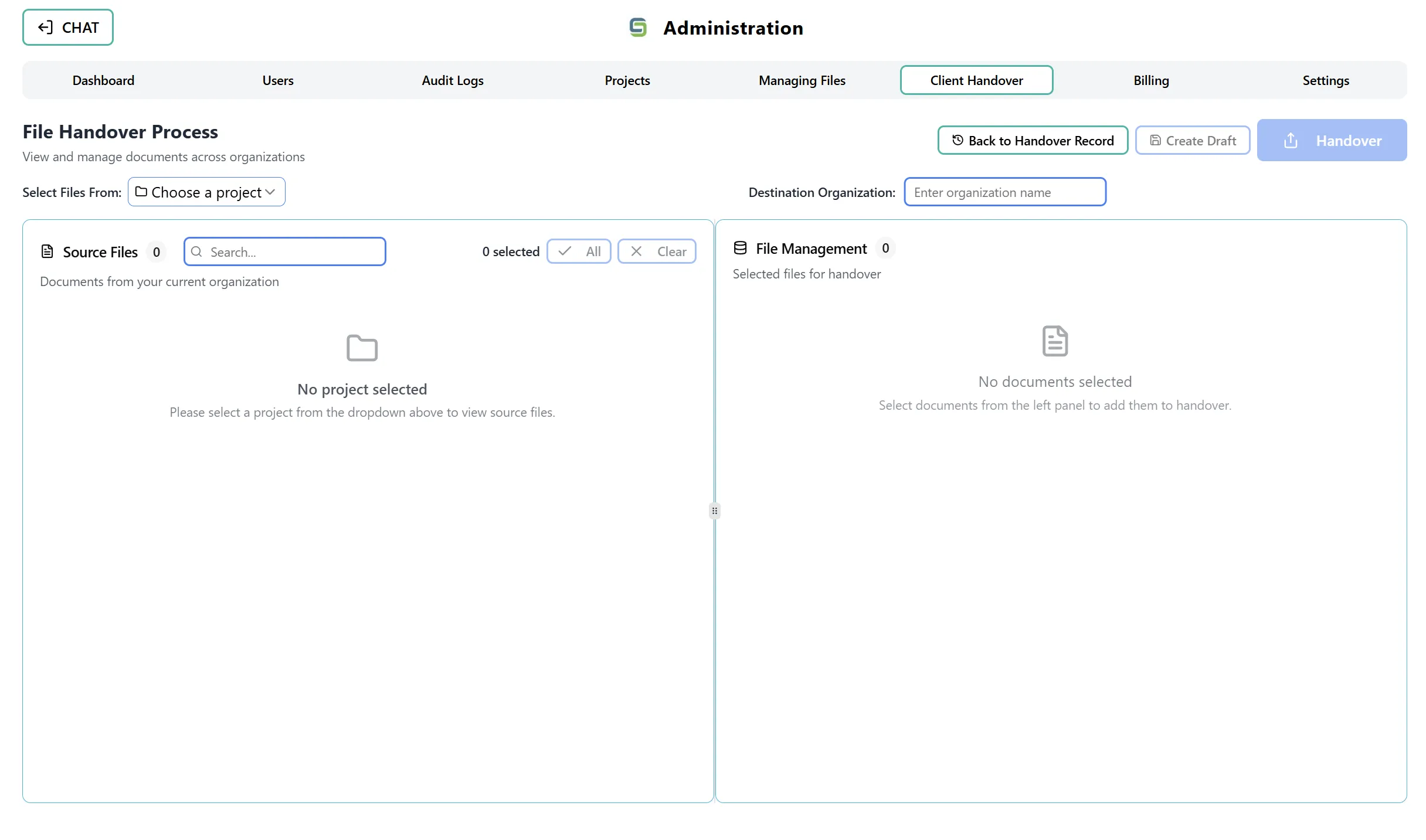 File Handover Process Interface
