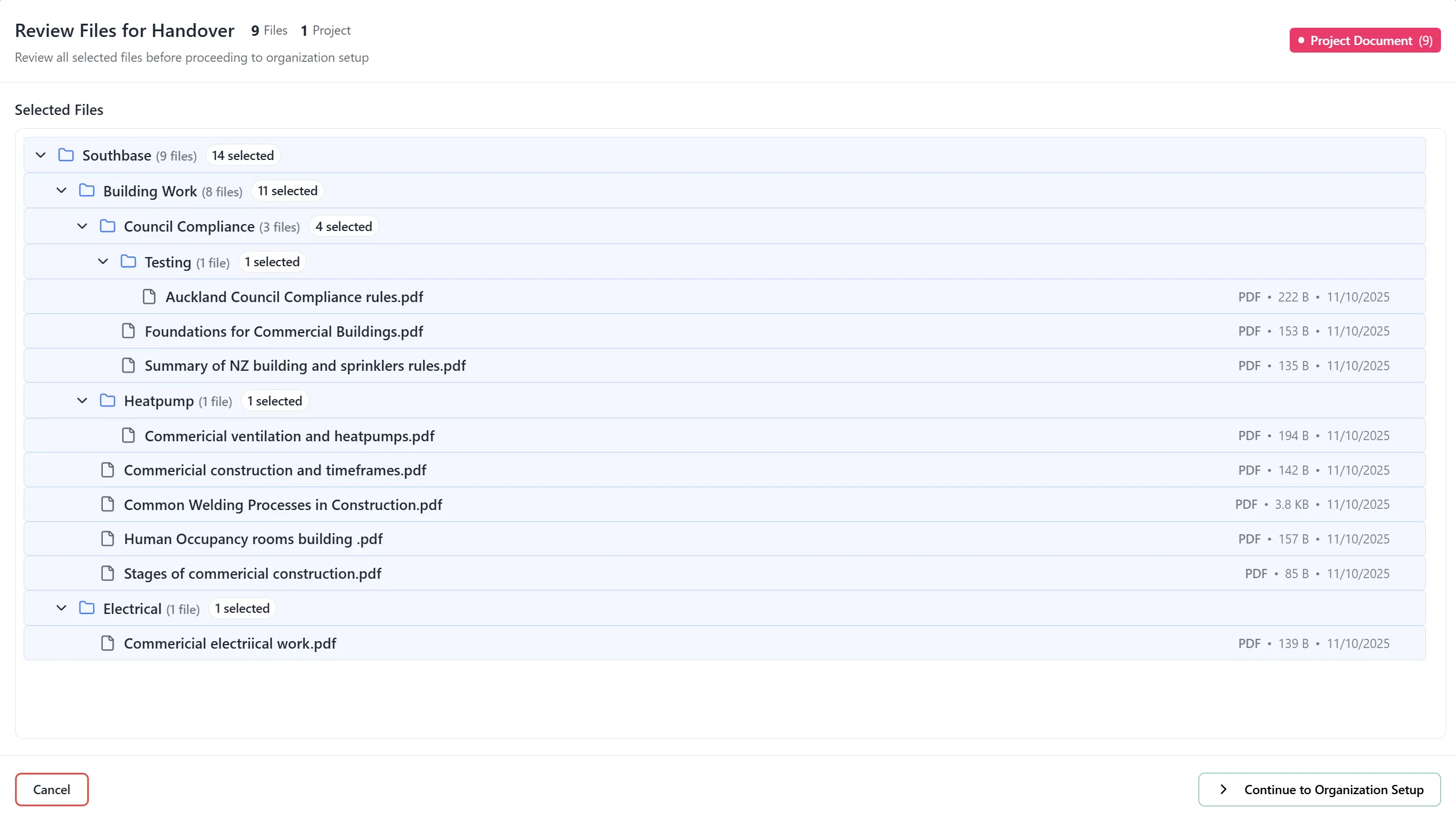 Review Files for Handover Modal